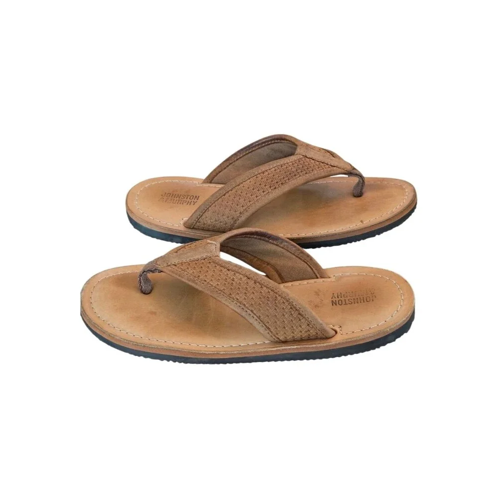 Boys Johnston & Murphy Leather Thong Norris Sandals Flip Flops size 13M Brown